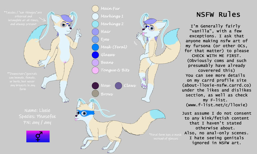 NSFW reference sheet of Lloxie with female genitalia.